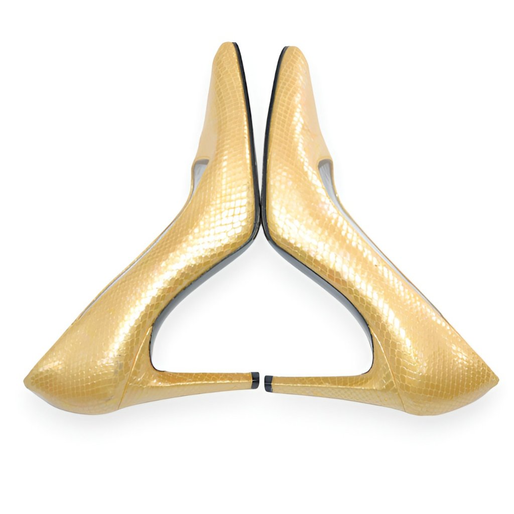 Charles Jourdan Yellow Leather Lam Aurora Borealis Snakeskin Python Heels 7.5
